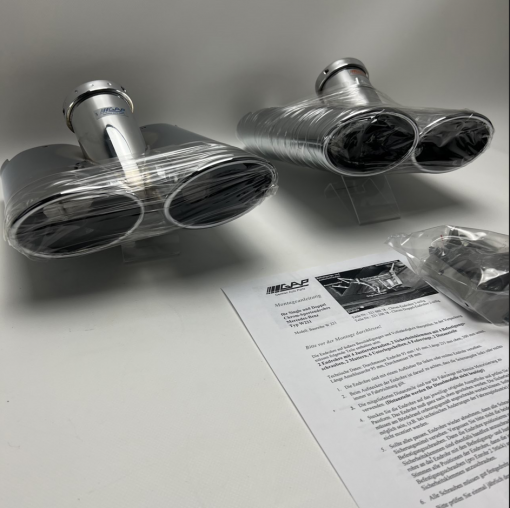 Mercedes W221 Doppelrohr Auspuffblende double exhaust pipe chrome petrol 2 parts – Bild 5